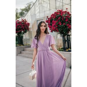 Jessakae Eloise Lilac Purple Belted Maxi Dress Bridesmaid Size Large NWT *Read*